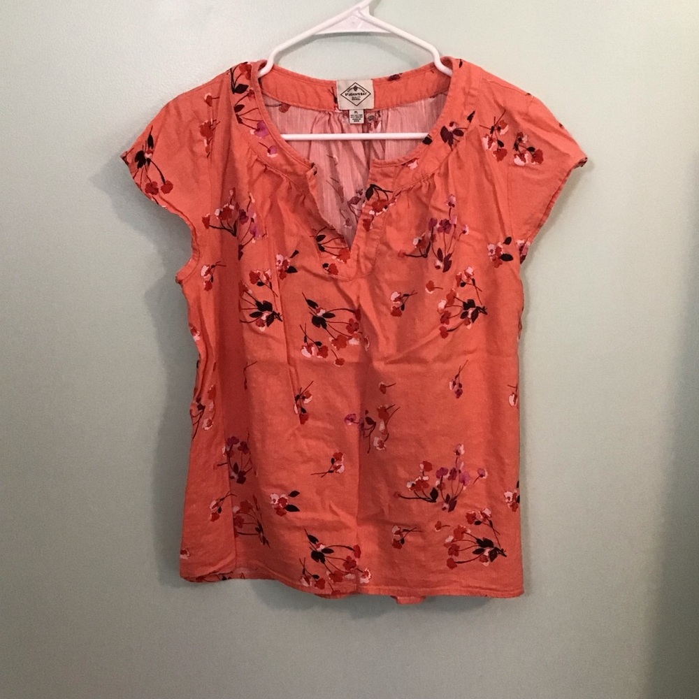 St. John's Bay Coral Floral Split-Neck Cap Sleeve Top